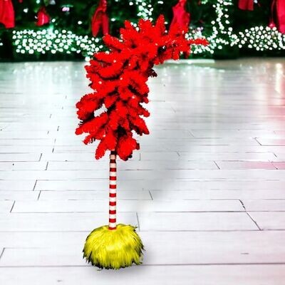 Red Tree with Green Fur Base Christmas Decor *SHIPS WITHIN 10 DAYS* NEW 2024