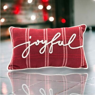 Joyful Red Plaid Pillow Christmas Decor *SHIPS WITHIN 10 DAYS* NEW 2024