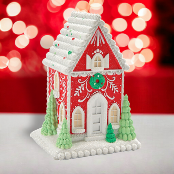 10&quot; Red Gingerbread House Christmas Decor *SHIPS WITHIN 10 DAYS* NEW 2024