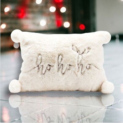 HO HO HO White Fur Pillow Christmas Decor *SHIPS WITHIN 10 DAYS* NEW 2024