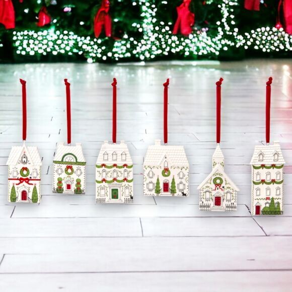 Set of 6 City House Ornaments Christmas Decor *SHIIPS WITHIN 10 DAYS* NEW 2024
