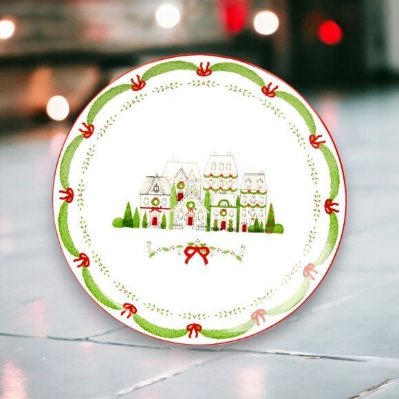 10&quot; City Sidewalks Dinner Plates Set Of 6 Christmas Decor *SHIPS WITHIN 10 DAYS* NEW 2024