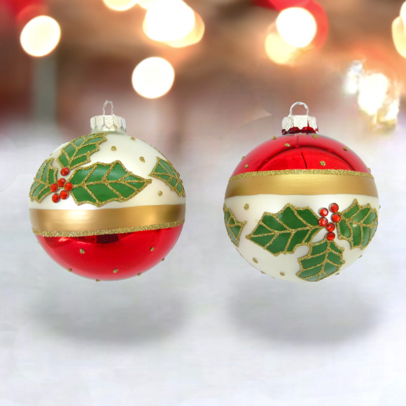 Set of 2 Holly red/Green Ornaments Christmas Decor *SHIPS WITHIN 10 DAYS* NEW 2024