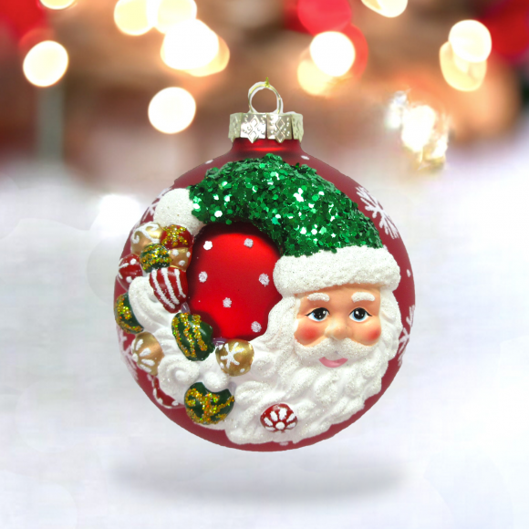 Red with Santa Head Ornaments Set Of 2 Christmas Decor *SHIPS WITHIN 10 DAYS* NEW 2024