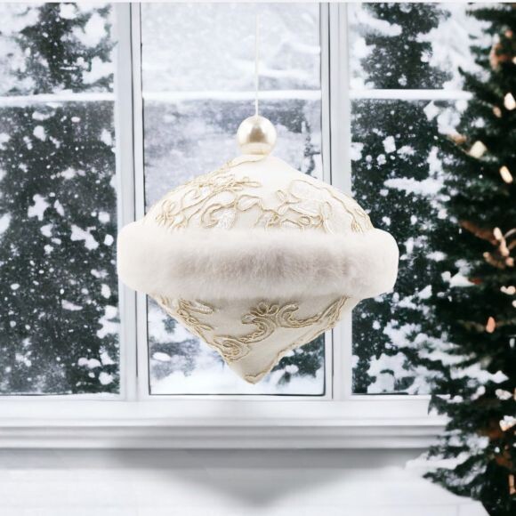 7in Oval Fur Trim Ornament Christmas Decor *SHIPS WITHIN 10 DAYS* NEW 2024