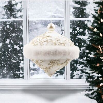 7in Oval Fur Trim Ornaments Set Of 2 Christmas Decor *SHIPS WITHIN 10 DAYS* NEW 2024