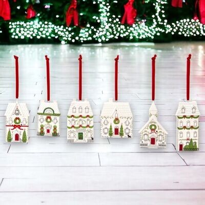 Set of 6 City House Ornaments Christmas Decor *SHIIPS WITHIN 10 DAYS* NEW 2024