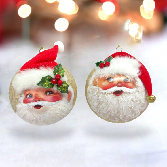 Set of 2 Santa with Cap Ornaments Christmas Decor *SHIPS WITHIN 10 DAYS* NEW 2024