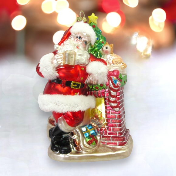 Santa with Chimney Ornaments Set Of 2 Christmas Decor *SHIPS WITHIN 10 DAYS* NEW 2024
