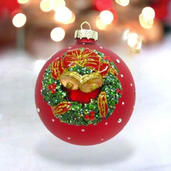 Wreath with Bells Red Ornaments Set Of 2 Christmas Decor *SHIPS WITHIN 10 DAYS* NEW 2024