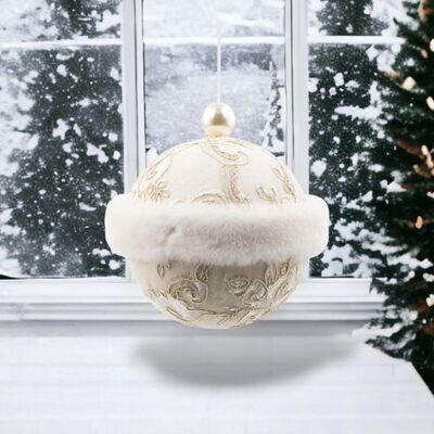 7in Round Fur Trim Ornaments Set Of 2 Christmas Decor *SHIPS WITHIN 10 DAYS* NEW 2024