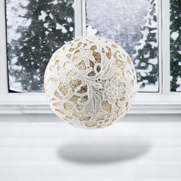 6in Winter Lace Ball Ornaments Set Of 2 Christmas Decor *SHIPS WITHIN 10 DAYS* NEW 2024
