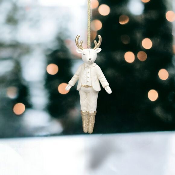 Winter Floral Male Deer Ornaments Set Of 2 Christmas Decor *SHIPS WITHIN 10 DAYS* NEW 2024
