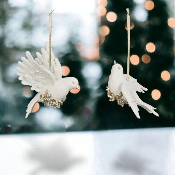 Set of 4 White Doves Ornaments Christmas Decor *SHIPS WITHIN 10 DAYS* NEW 2024