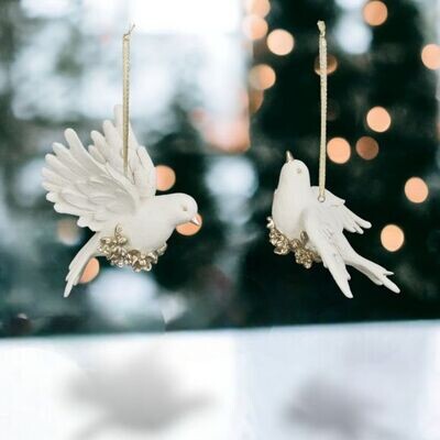 Set of 4 White Doves Ornaments Christmas Decor *SHIPS WITHIN 10 DAYS* NEW 2024
