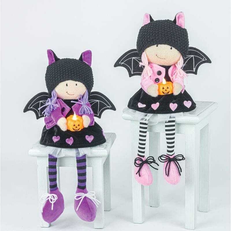 BAT GIRL PUMPKIN LIGHT UP DANGLE LEG SET of 2 Halloween Decor *SHIPS WITHIN 15 DAYS*