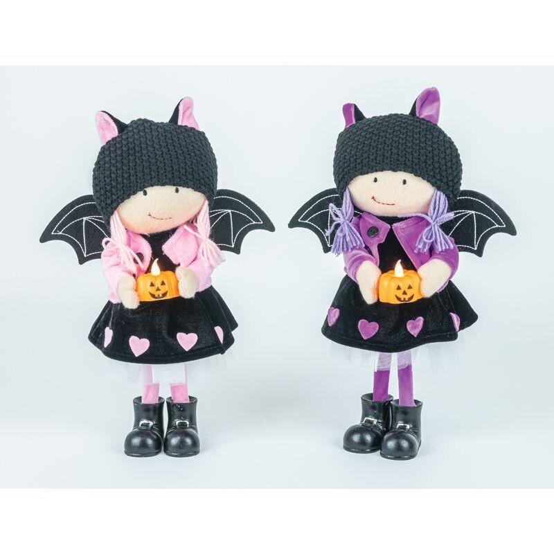 BAT GIRL PUMPKIN LIGHT UP STANDING SET OF 2 Halloween Decor *SHIPS WITHIN 15 DAYS*