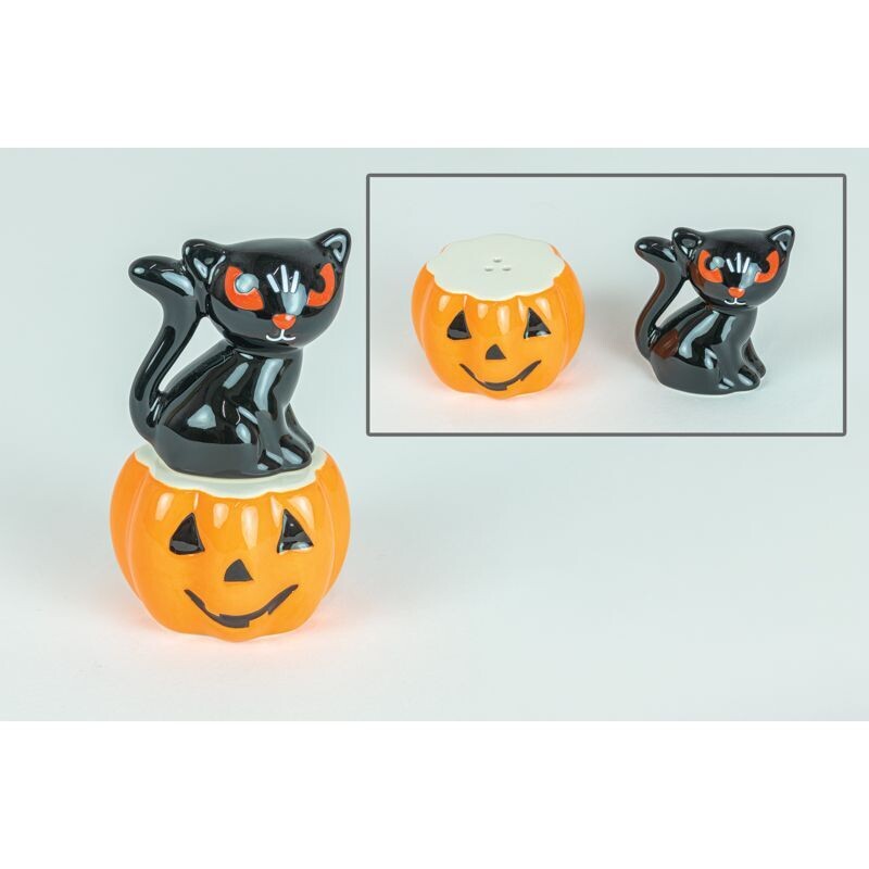 CAT ON PUMPKIN SALT AND PEPPER SHAKER Halloween Decor  *SHIPS WITHIN 10 DAYS* NEW 2024