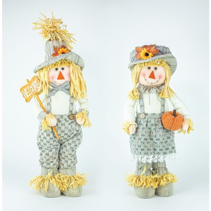 3FT GRAY FALL SUNFLOWER SCARECROW SET OF 2 Halloween/Autumn Decor