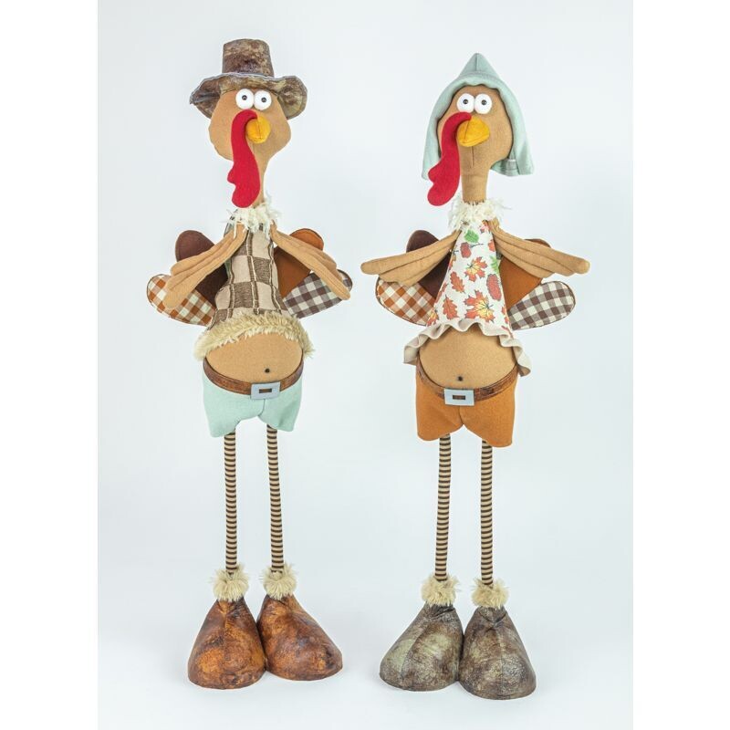 33.5&quot; STUFFED BELLY TURKEYS SET OF 2 AUTUMN THANKSGIVING Decor *SHIPS WITHIN 15 DAYS*