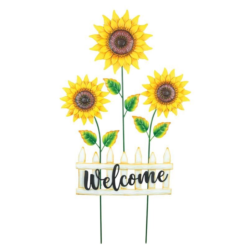36.5&quot; TRIPLE SUNFLOWER WELCOME STAKE AUTUMN Decor *SHIPS WITHIN 15 DAYS*