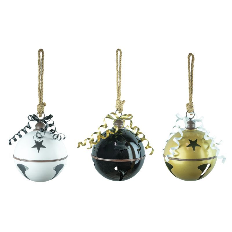 22&quot; GOLD BLACK AND WHITE BELLS SET OF 3 Christmas Decor *SHIPS WITHIN 10 DAYS* NEW 2024