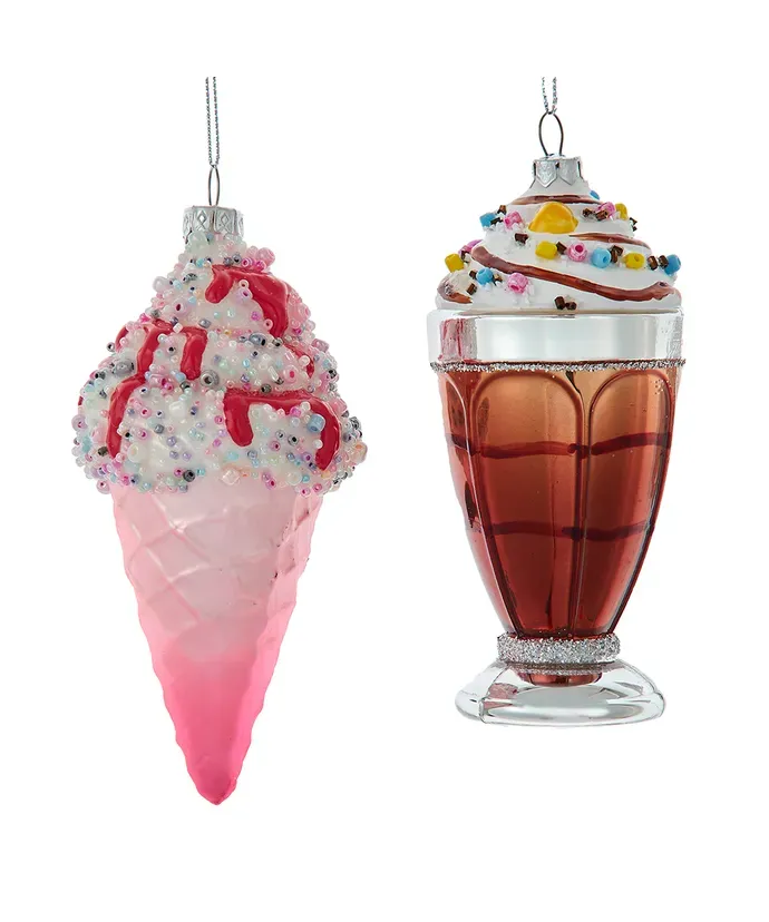 Glass Ice Cream Soda Float Ornaments Set Of 2 Christmas Decor