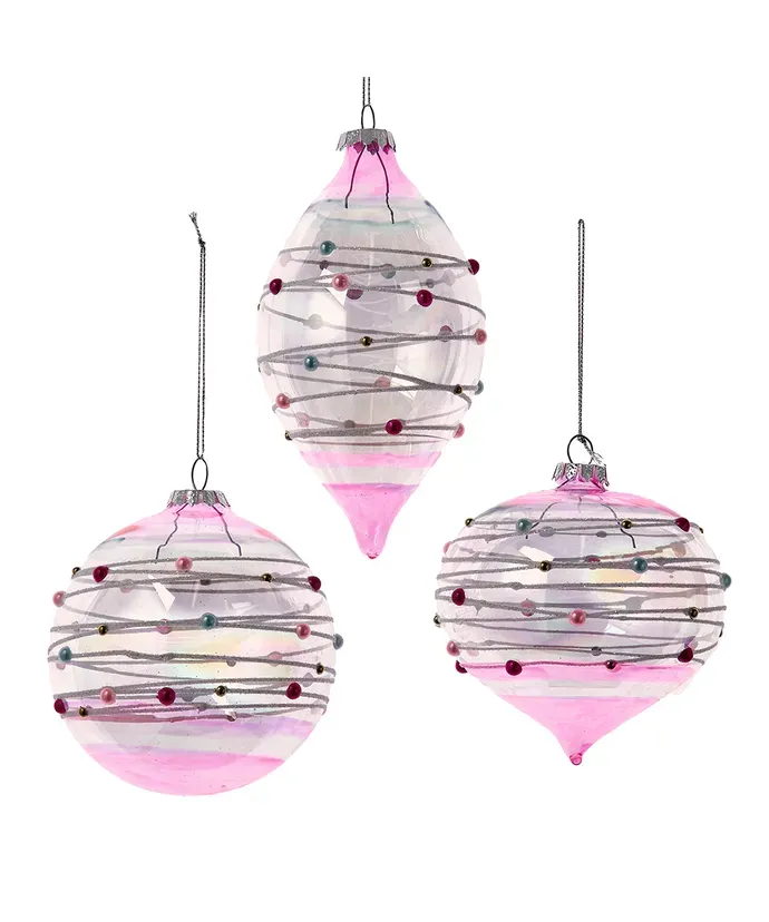 PRE-ORDER SHIPS 8/2024 Glass Bubblegum Ball, Drop &amp; Finial Ornaments Ornaments Set Of 3 Christmas Decor
