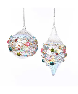 Glass Multicolored Beaded Ornaments Set Of 2 Christmas Decor