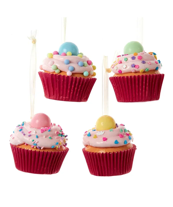 PRE-ORDER SHIPS 8/2024 Bubblegum Cupcake Ornaments Set Of 4 Christmas Decor