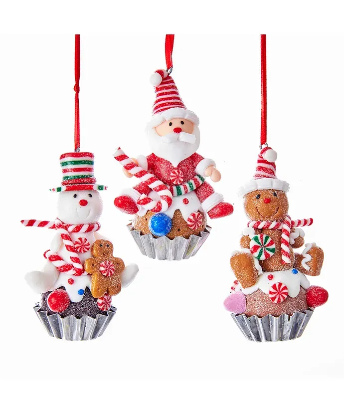 PRE-ORDER SHIPS 8/2024 Gingerbread Cupcake Ornaments Set Of 3 Christmas Decor