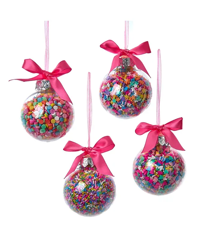 Bubblegum Balls With Sprinkles Ornaments Set Of 4 Christmas Decor
