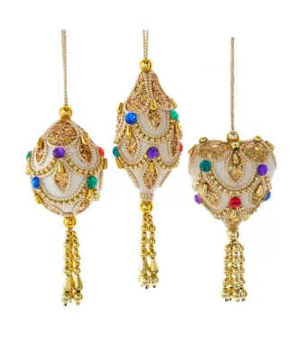 White and Gold Jeweled Miniature Ornaments Set Of 3 Christmas Decor