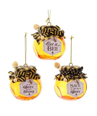 PRE-ORDER SHIPS 8/2024 Glass Honey Jar With Sayings Ornaments Set Of 3 Christmas Decor