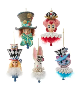 6&quot; Holly Hats™ Alice In Wonderland Hat Ornaments Set Of 5 Christmas Decor *SHIPS WITHIN 15 DAYS*