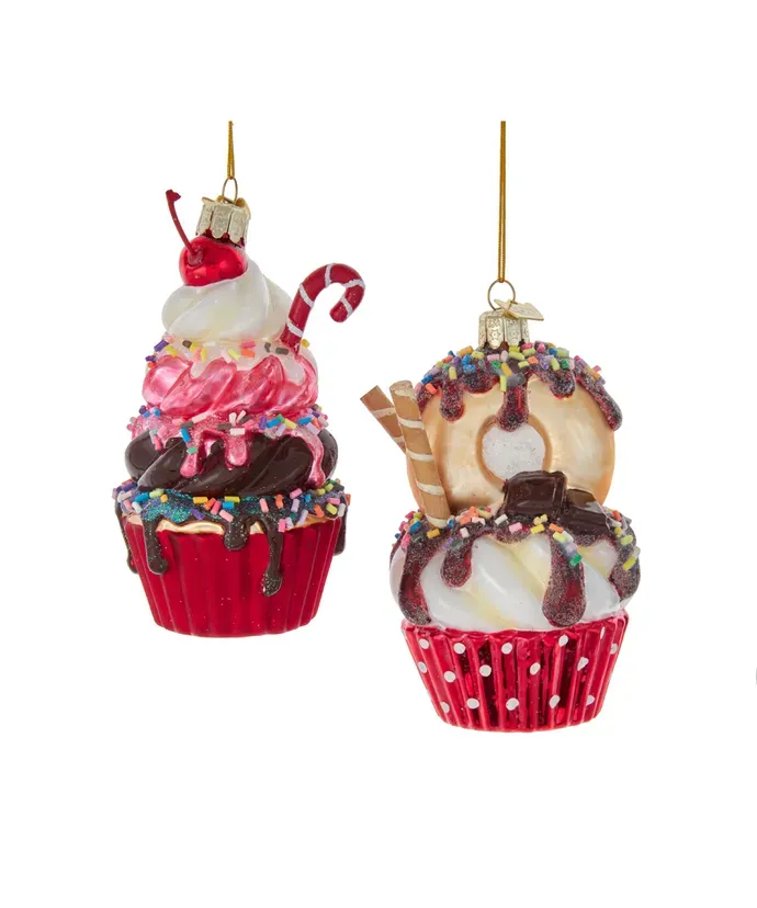 *PRE-ORDER SHIPS 9/2024* Noble Gems™ Glass Ice Cream Cupcake Ornaments Set of 2 Christmas Decor