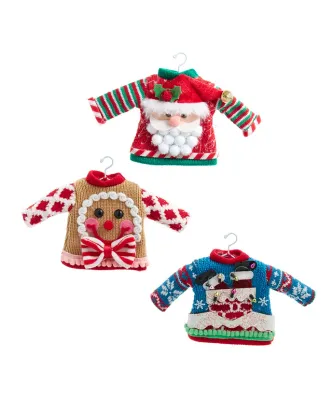 Santa, Gingerbread and Chimney Ugly Sweater Ornaments Set of 3 Christmas Decor
