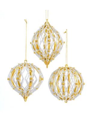 Shiny Gold and Silver Ball, Onion and Finial Ornaments Set Of 3 Christmas Decor *SHIPS WITHIN 10 DAYS* NEW 2024