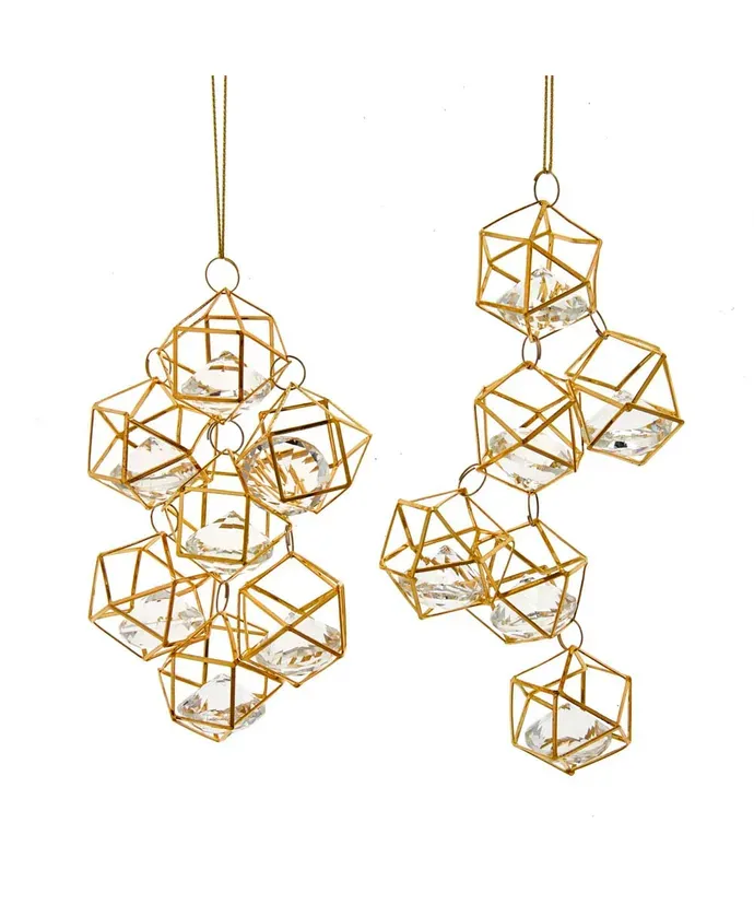 *PRE-ORDER SHIPS 9/2024* Gold Wire Drops With Gems Ornaments Set Of 2 Christmas Decor