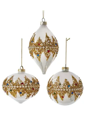 PRE-ORDER SHIPS 8/2024 Glass Jeweled Ball, Onion and Drop Shape Ornaments Set Of 3 Christmas Decor