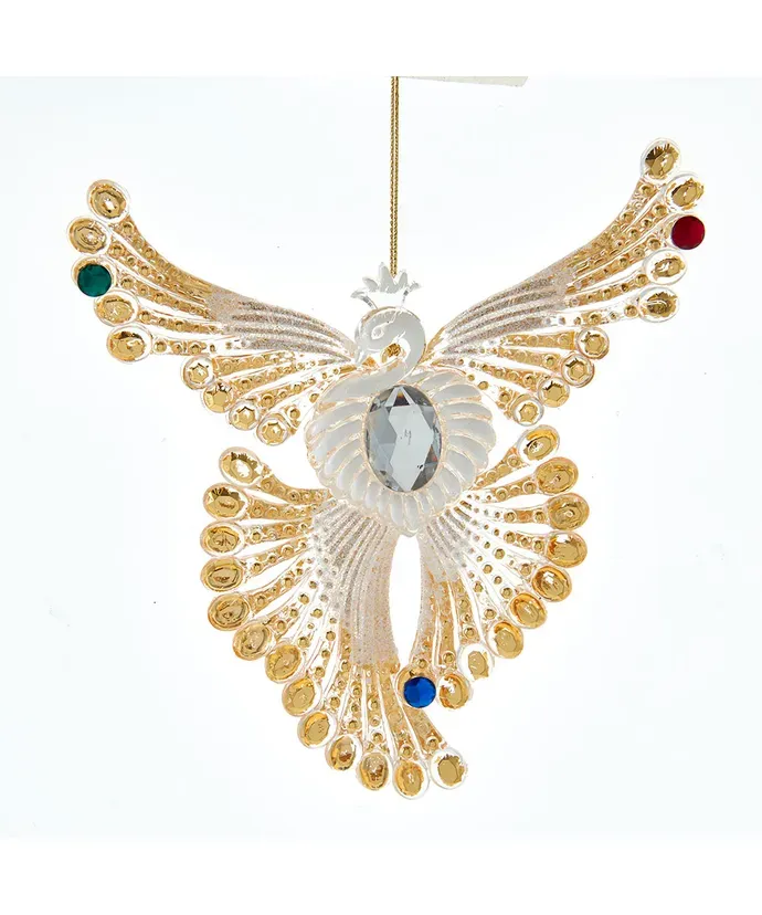 White and Gold Jeweled Phoenix Ornament Set Of 2 *SHIPS WITHIN 10 DAYS* NEW 2024