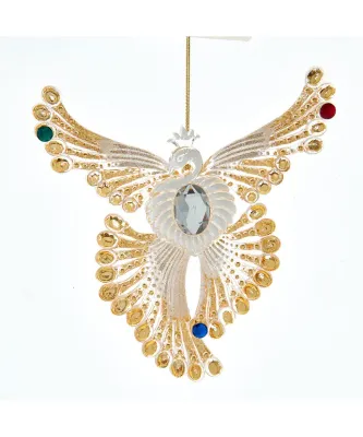 White and Gold Jeweled Phoenix Ornament Set Of 2 *SHIPS WITHIN 10 DAYS* NEW 2024