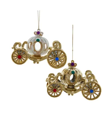 White and Gold Jeweled Carriage Ornaments Set Of 2 Christmas Decor *SHIPS WITHIN 10 DAYS* NEW 2024