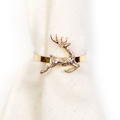 (SET OF 4) Leaping Deer Napkin Ring Tabletop Accents