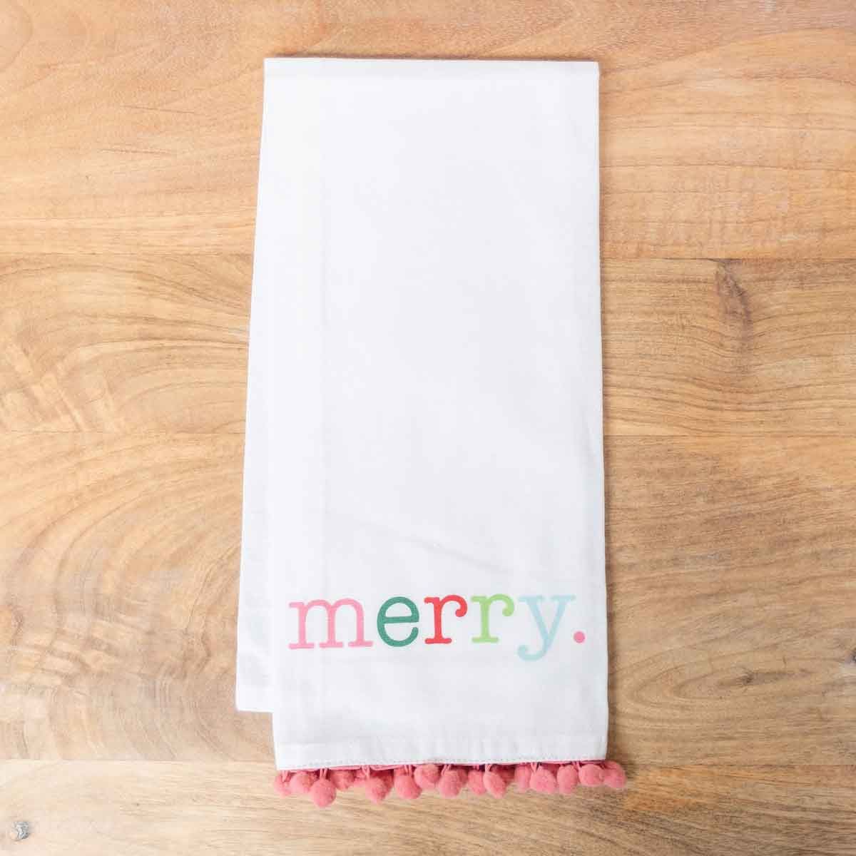Merry Pom Pom Christmas Decor Hand Towel Kitchen Accents