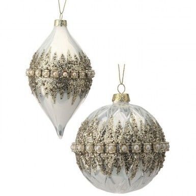 6&quot; GLASS BEADED PEARL ORNAMENTS SET OF 2 Christmas Decor