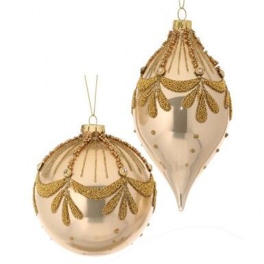 6&quot;GLASS BEAD ART DECO BALL ORNAMENTS SET OF 2 Christmas Decor