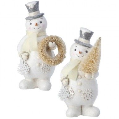8&quot; RESIN SNOWMEN WITH WREATH &amp; TREE SET OF 2 Christmas Decor