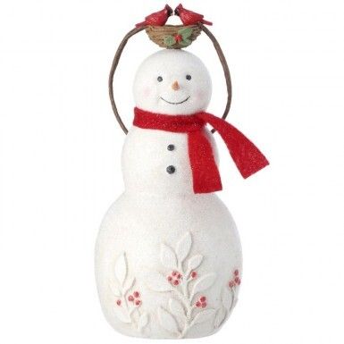 9&quot; RESIN SNOWMEN WITH BASKET OF CARDINALS Christmas Decor