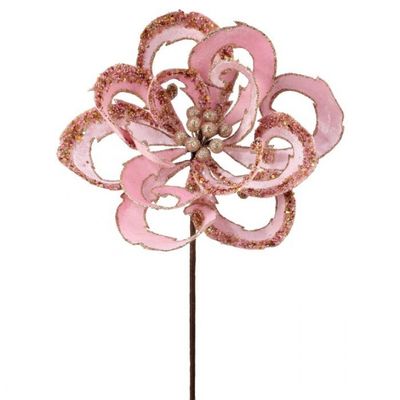 28&quot; VELVET JEWEL SCROLL BLOOM SPRAY PINK/GOLD Christmas Decor